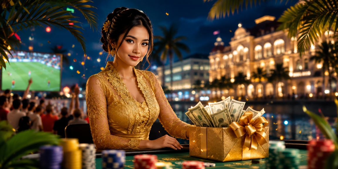 Model menampilkan layar betting casino dengan informasi bonus yang aktif