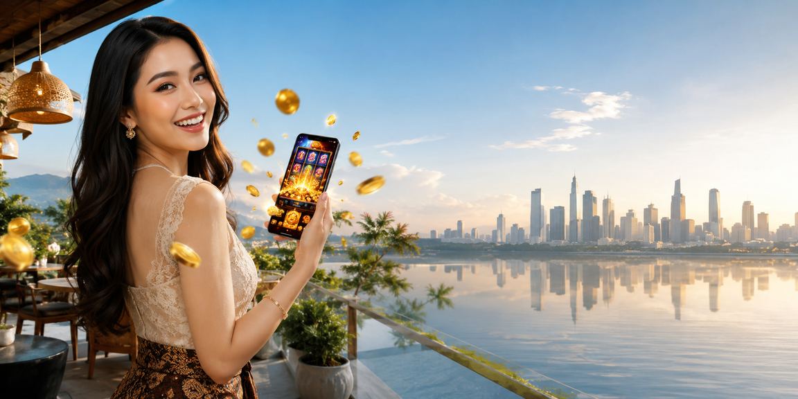 Pemain menikmati slot game sambil minum kopi di kafe dengan antarmuka vegasbet